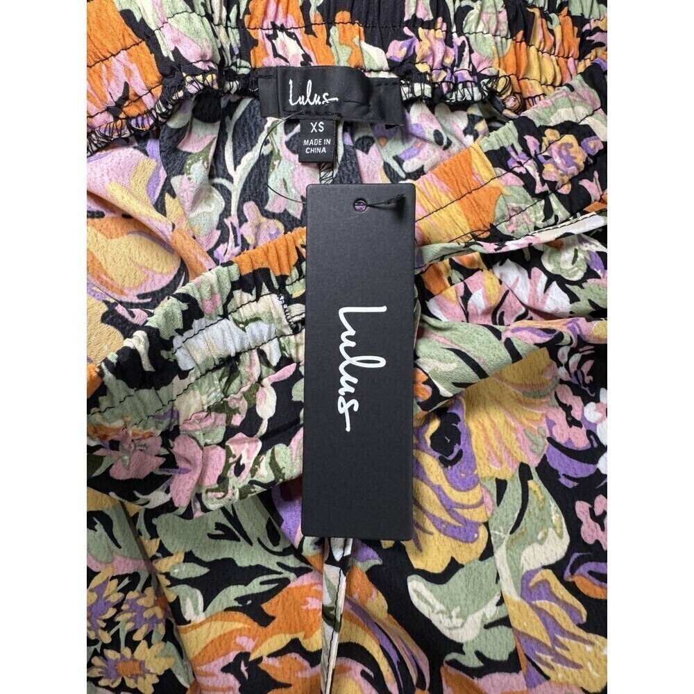Lulu’s Capture the Blooms Black Multi Floral Print Wide Leg Pants Size XS NWT - Picture 7 of 8